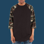 Unisex Three-Quarter Sleeve Camo Raglan T-Shirt